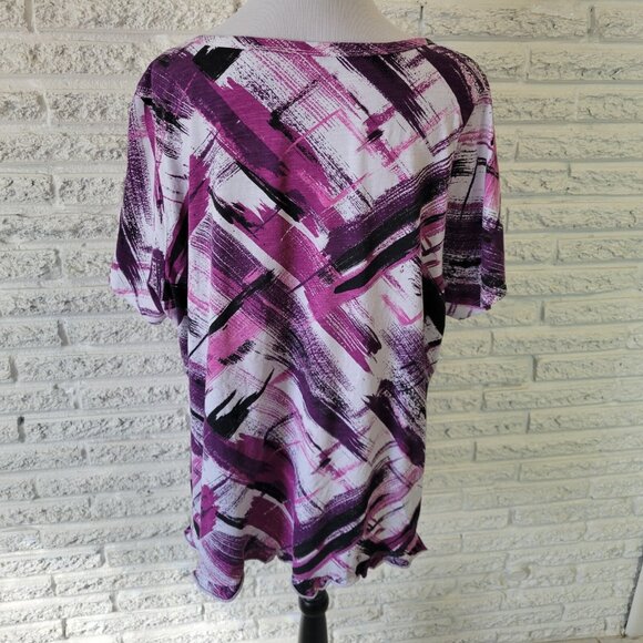 Zim Zoe Womens Top 22 24 Plus Tee Purple Watercolor Cotton Ruffle WAT32E - Picture 5 of 8
